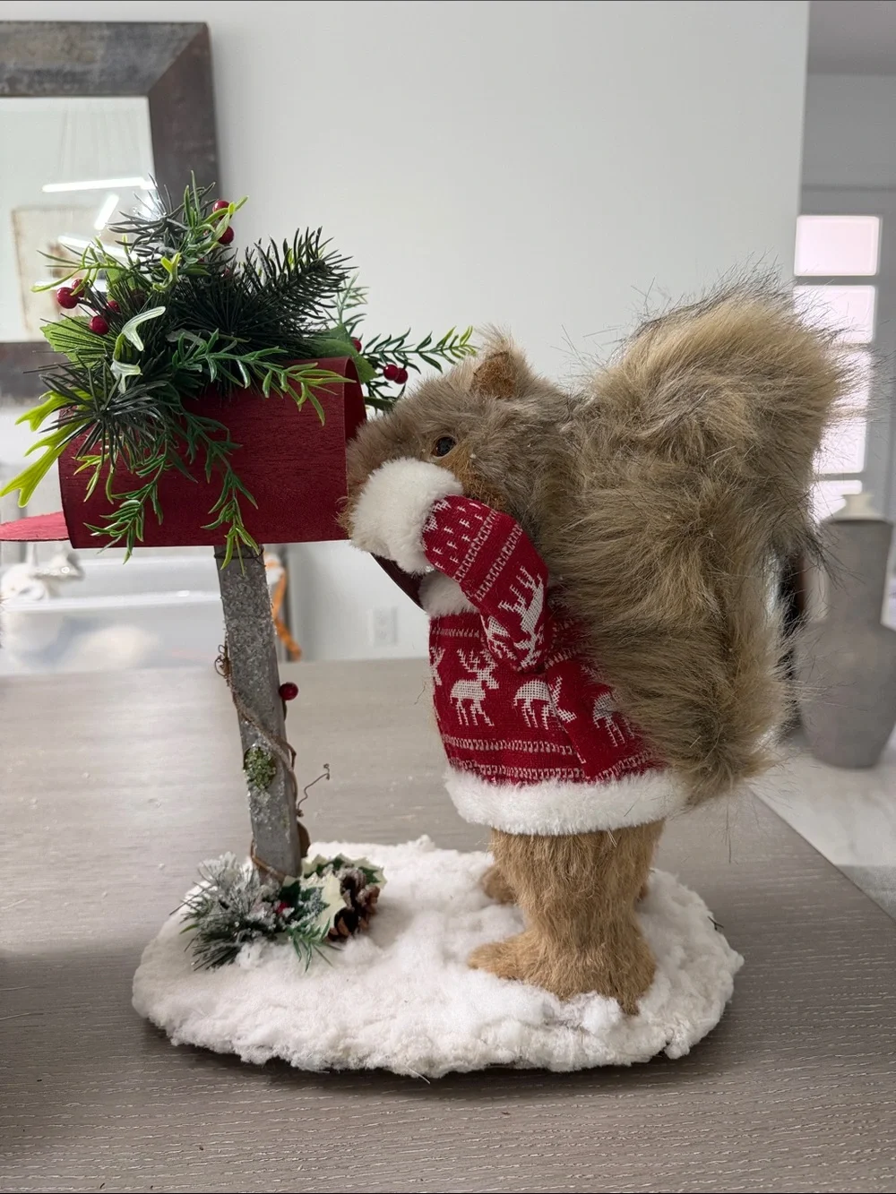 Pier 1 Imports Flocked Holiday Squirrel with Red Sweater. Snowman and Penguin.